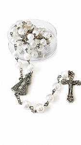 Terço de Nossa Senhora Aparecida em Perola Branca 8mm