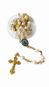 Terço de Nossa Senhora Aparecida em Perola 6mm Metal Dourado