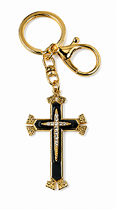 Chaveiro Cruz Folheado Preto Pequeno com Strass