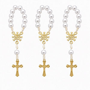 Kit Dezena Divino Espírito Santo Dourado Pérola Abs Branca 8mm (3 unidades)