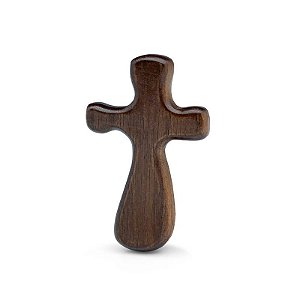 Cruz Crucifixo de Mão em Madeira Imbuia 10cm Sensorial