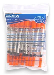 Pacote de Seringa Insulina Injex Agulha Fixa 8x0,30mm (Pacote com 10)