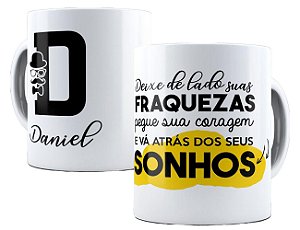Caneca com inicial e nome personalizado frase motivacional
