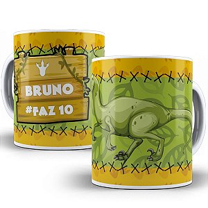 Caneca aniversário com nome e idade personalizados dino