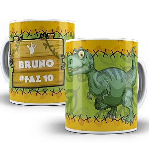 caneca dino de aniversario personalizada com nome e idade