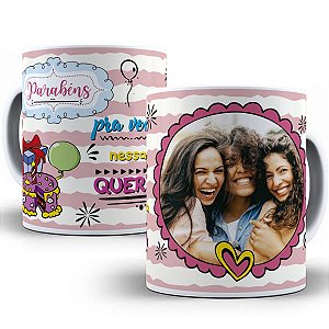 Caneca parabéns com foto personalizada presente aniversario