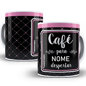 Caneca café para despertar rosa com nome personalizado