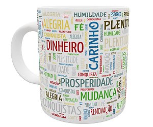 Caneca positividade objetivos perseverança good vibes