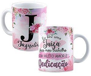 Caneca profissão juiza qualquer nome personalizado floral