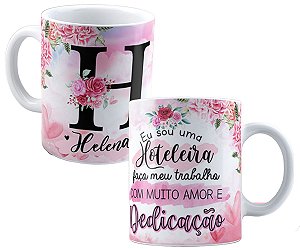 Caneca profissão hoteleira qualquer nome personalizado flor