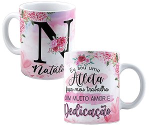 Caneca profissão atleta com qualquer nome personalizado flor