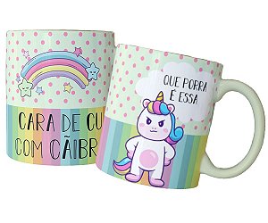 Caneca cara de cú com câimbra presente unicórnio divertido