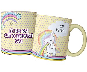 Caneca fé no pai que o embuste cai presente unicórnio fofo