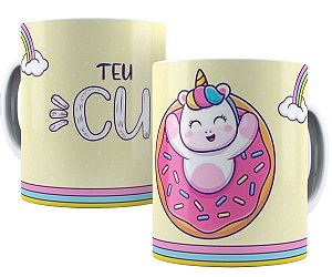 Caneca unicórnio donut rosquinha teu cu presente divertido