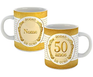Caneca bodas de ouro presente casal 50 anos