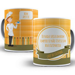 Caneca cozinheira presente chefe bom apetite profissão