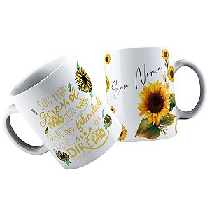 Caneca sou feito girassol com nome personalizado presente