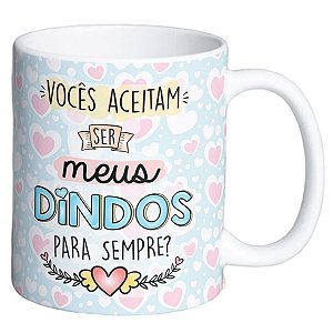 Caneca convite para dindos presente padrinhos batizado