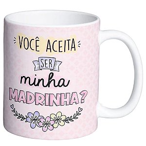 Caneca convite de madrinha presente crisma batizado