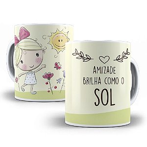 Caneca amizade brilha como sol presente amigo