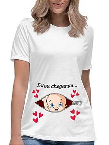 Camiseta gestante estou chegando gravida mamaee cha de bebe