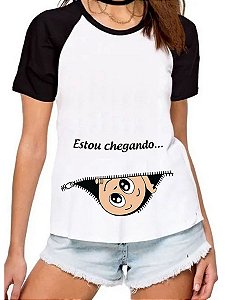 Camiseta estou chegando gestante gravidez bebe ca revelacao
