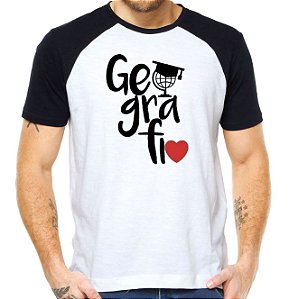 Camisa geografia professor curso profissão camiseta raglan