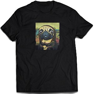 Camisa Mona Lisa Pug Camiseta Divertida dog arte Engraçada