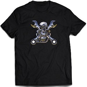 Camiseta Mecanico Caveira Skull Camisa Motoqueiro carro