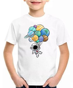 Camiseta Infantil Balões planeta astronauta aniversáiro