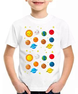 Camiseta infantil tipo de planetas sistema solar galáxia