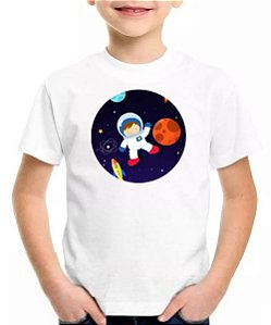 Camiseta infantil planetas aniversário astronauta espaço