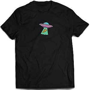 Camiseta pizza disco voador camisa divertida espaço alien