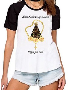 Camiseta feminina nossa senhora aparecida rogai por nós