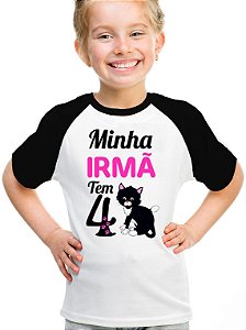 Camiseta infantil minha irmã tem quatro patas camisa gata
