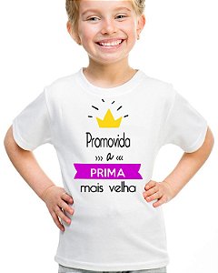 Camiseta infantil promovida a prima mais velha rosa camisa
