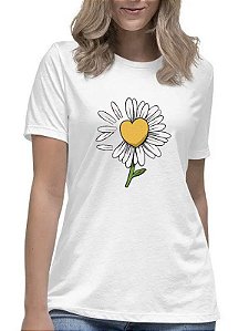 Camiseta feminina coração margarida fofo blusa camisa