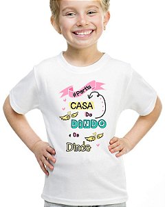 Camiseta infantil partiu casa do dindo e da dinda menina