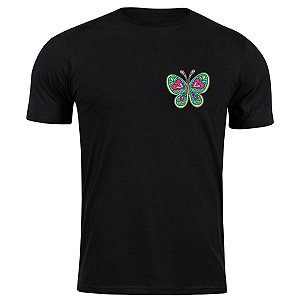 Camiseta algodão borboleta hippie de bolso camisa blusa