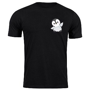 Camiseta algodão pinguinzinho de bolso camisa blusa animal