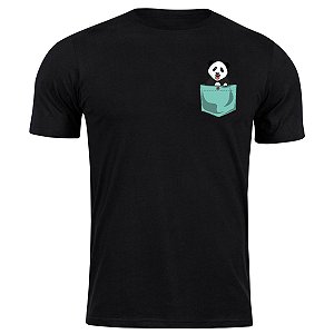Camiseta algodão pandinha feliz de bolso camisa animal blusa