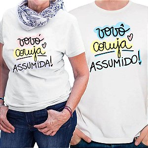 Kit com 2 camisetas vovó e vovô coruja assumidos presente