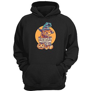 Casaco moletom gatinha bruxa halloween aboboras blusa d frio