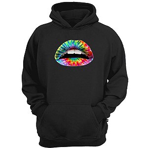 Casaco moletom boca piscodelica tie-dye hippie blusa de frio