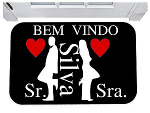 Capacho bem vindo sr e sra com nome personalizado tapete