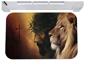 Capacho jesus cristo leão de judá religião tapete 40x60