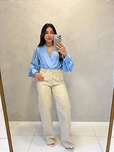 Calca Jeans Wide Leg Bege