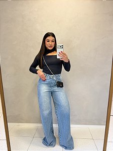 Calca Wide Leg Jeans Cos Transpassado