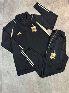 Conjunto Seleção Argentina 23/24 Manga Longa - Preta e Dourada