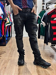 CALÇA CITY DENIM PUIDOS BLACK RESPINGOS